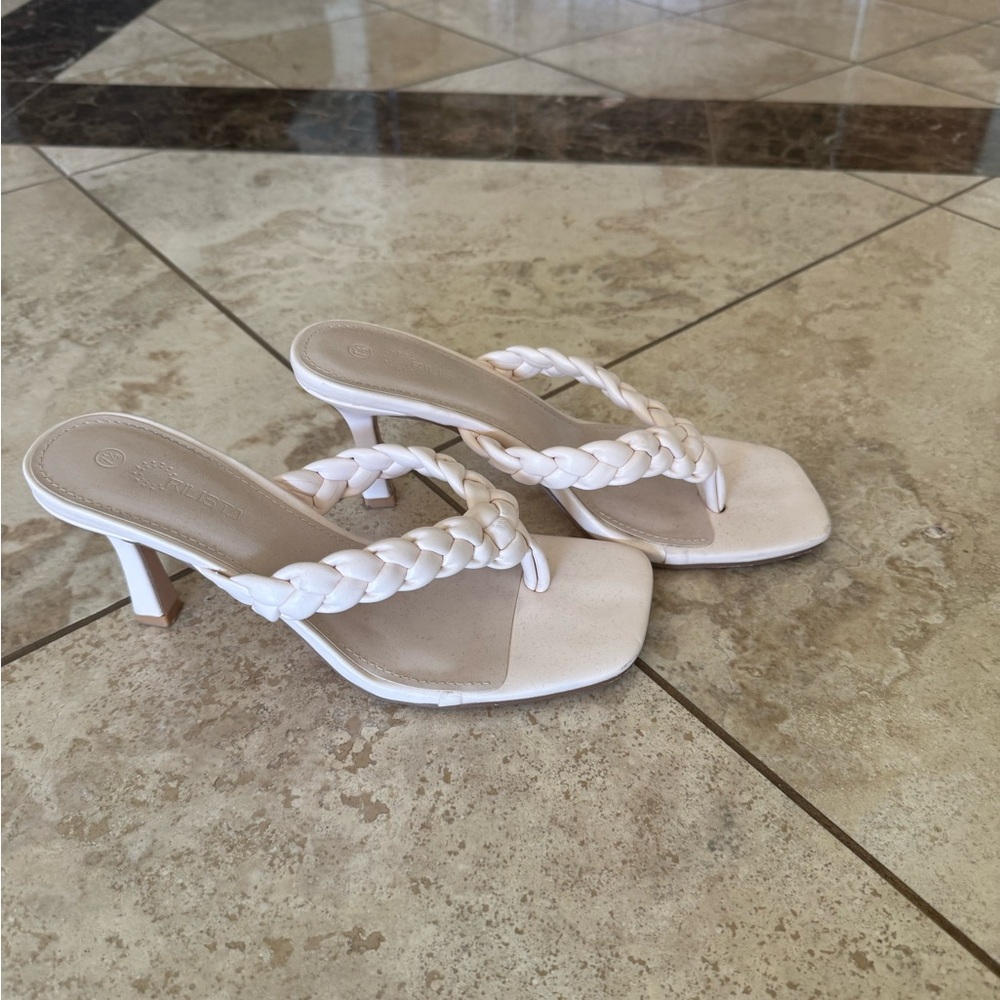 Elegant White Braided Heeled Sandals